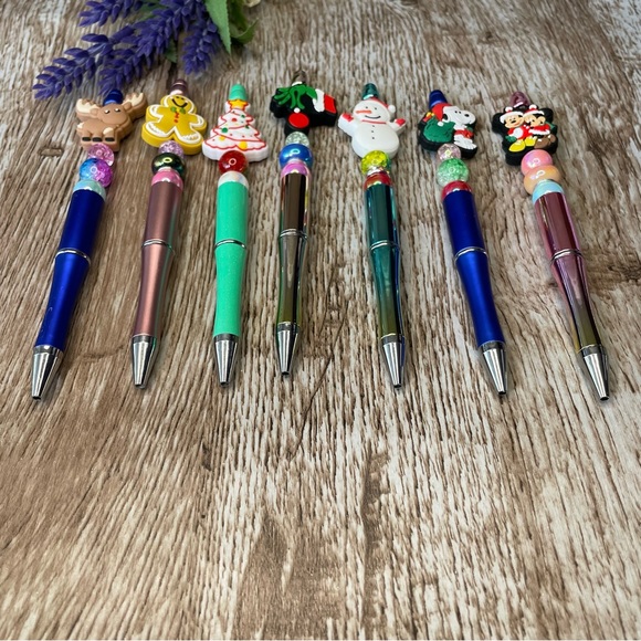 Handcrafted Christmas Pens Beaded Unique Artisan Gifts Office Accessories - Picture 2 of 9